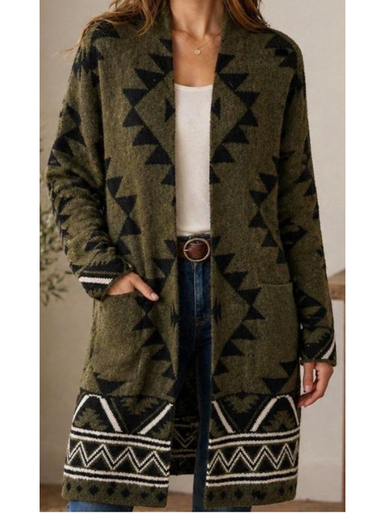 Frye Sweaters - Women's Frye Olive & Black “Cozy Cardigan” Geometric Pattern Sweater Size S